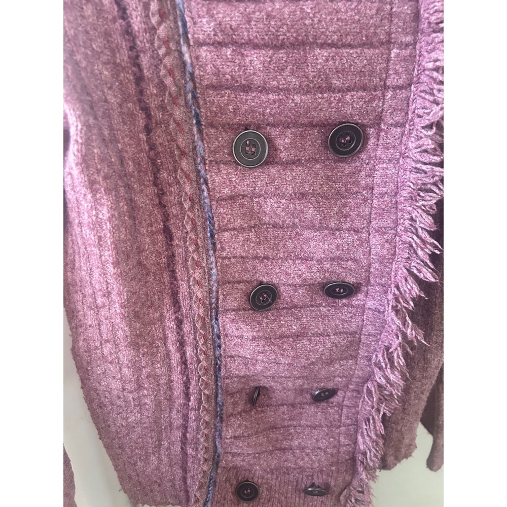 Cottage-core Fall fringe knit purple pink sweater jacket small - Picture 3 of 9